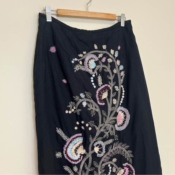 Richard Malcolm Art to Wear Folk Art Embroidered Beaded Linen Blend Skirt - Picture 3 of 12